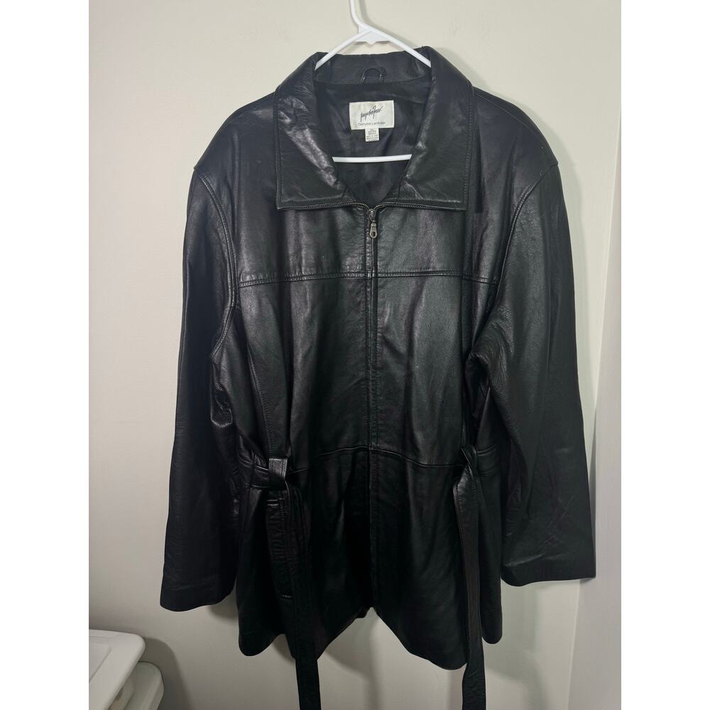 Vintage Jacqueline Ferrar Genuine Lambskin Trench Coat Black Belted 3X